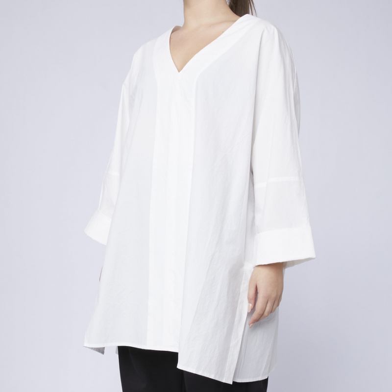 Blusa maxi com decote em V preta